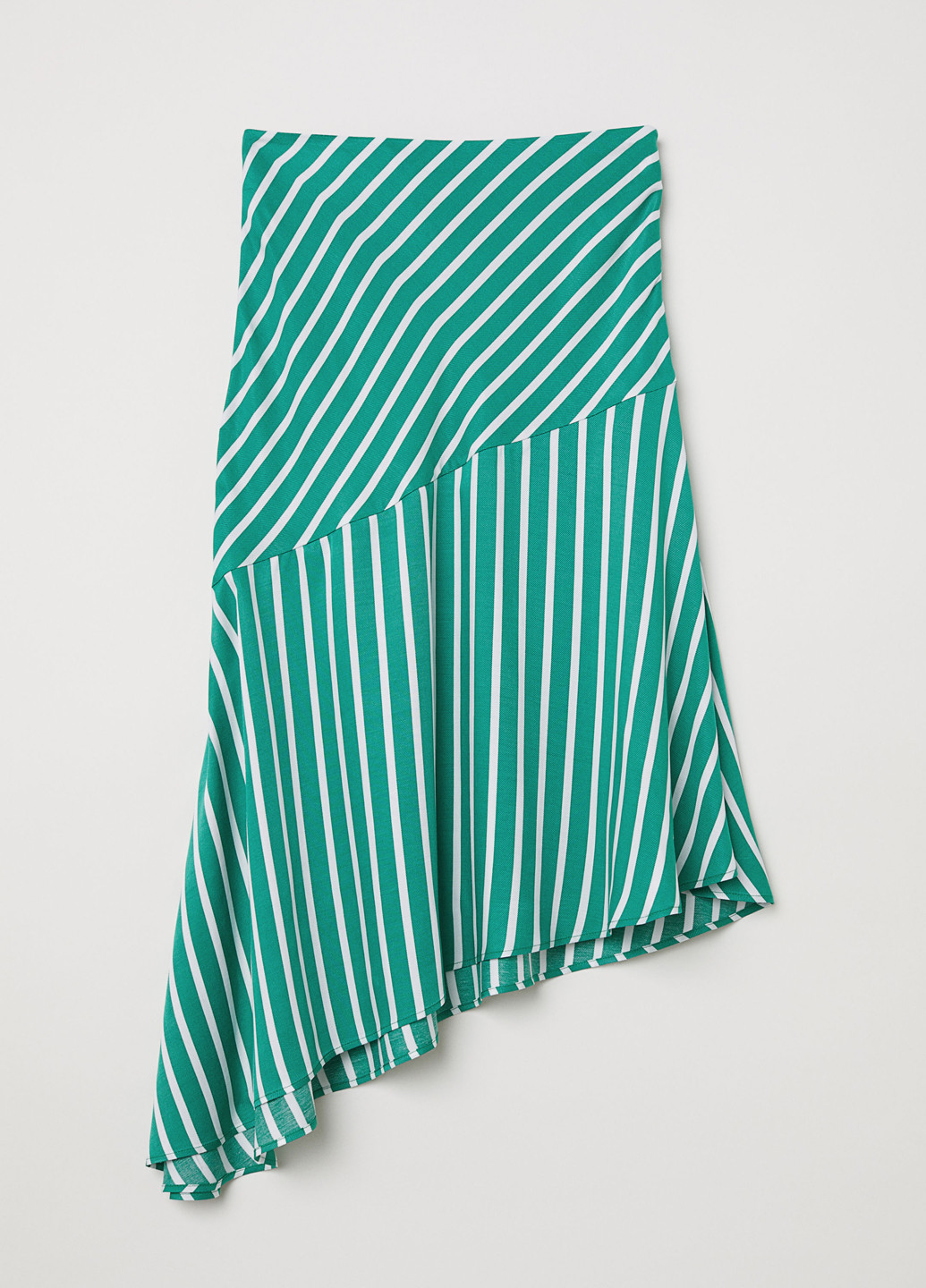 Зеленая кэжуал в полоску юбка H&M клешированная, а-силуэта (трапеция)