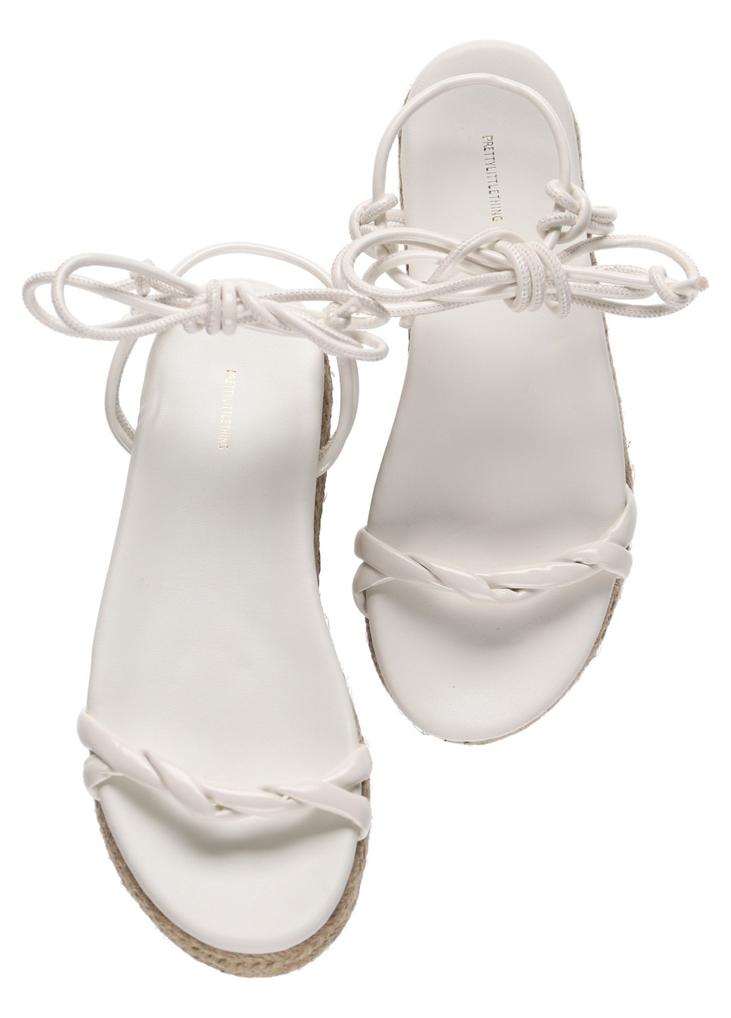 Белые босоножки PrettyLittleThing на завязках плетение