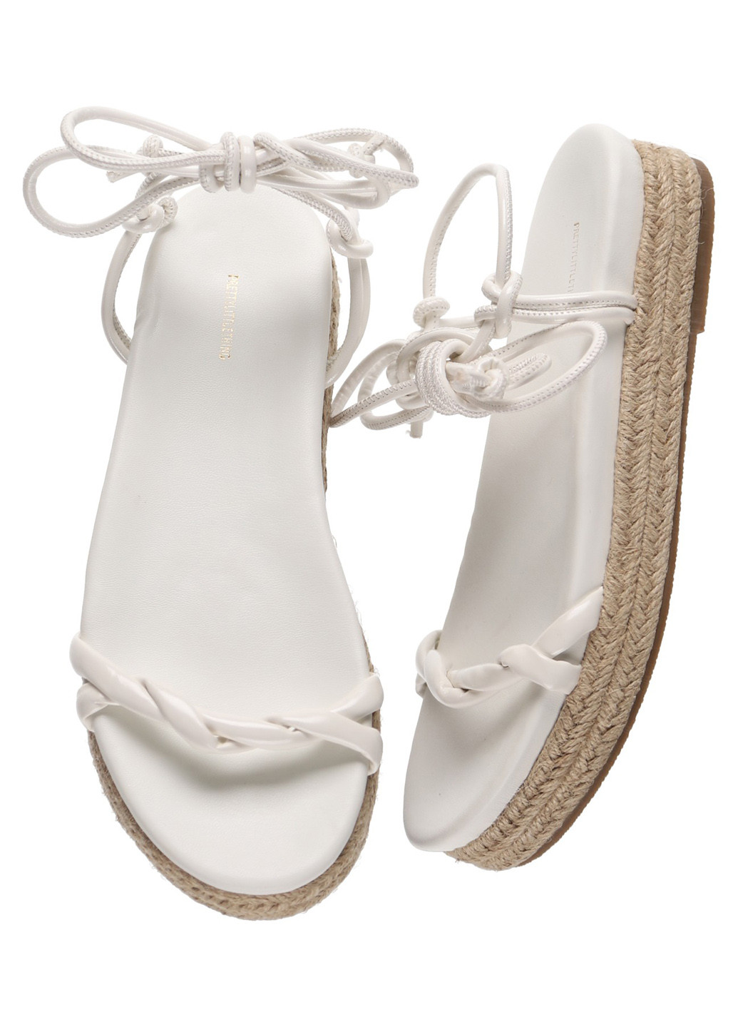 Белые босоножки PrettyLittleThing на завязках плетение