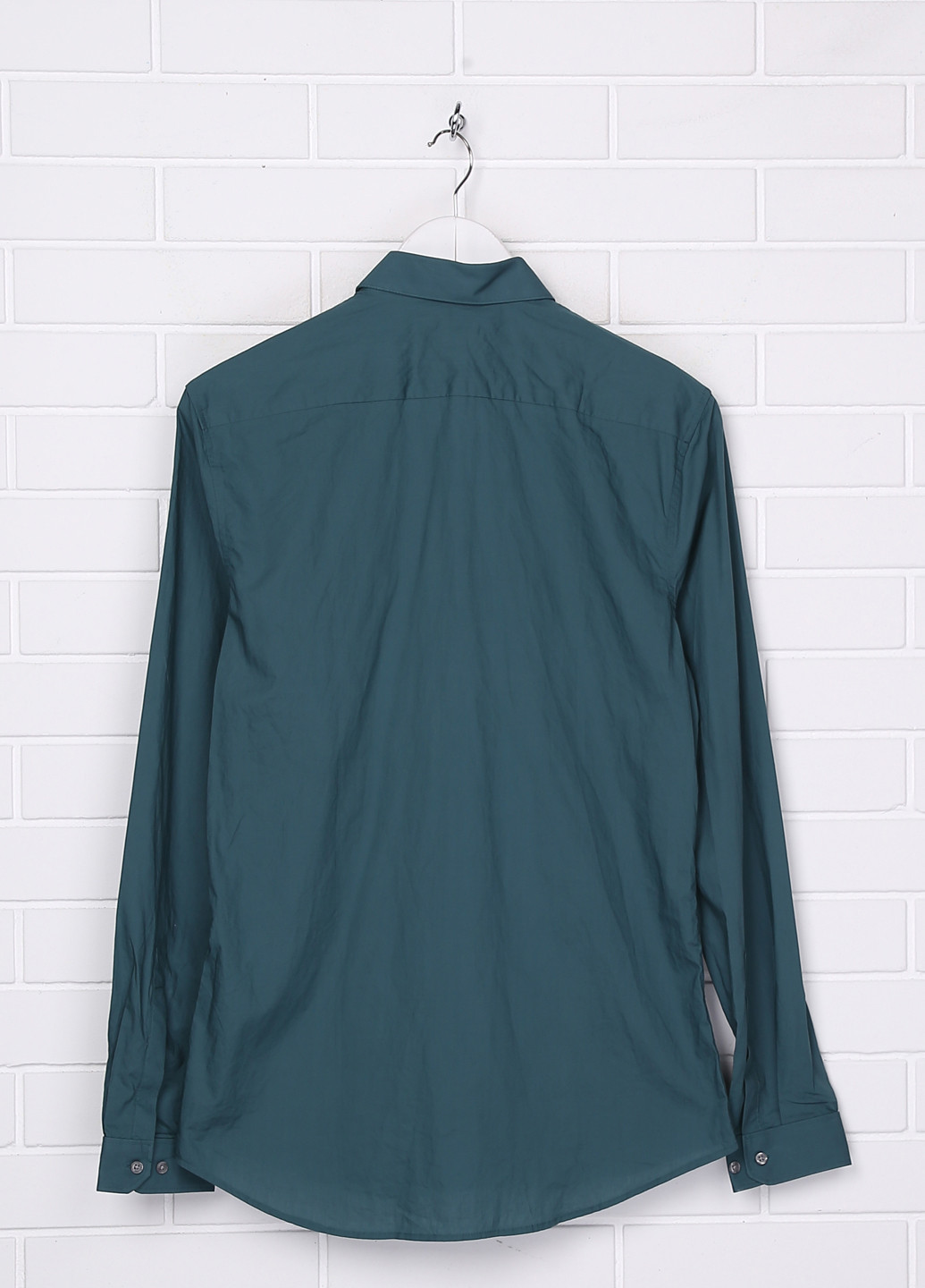 Темно-бирюзовая кэжуал рубашка однотонная H&M с длинным рукавом