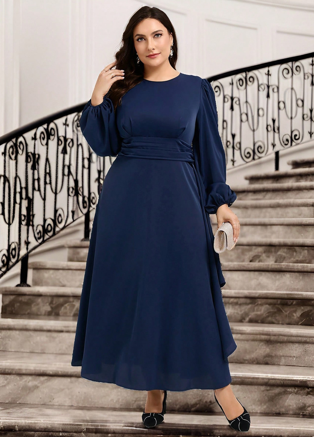 Темно-синее кэжуал платье в стиле ампир SHEIN однотонное