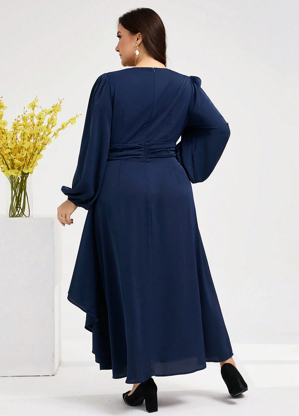 Темно-синее кэжуал платье в стиле ампир SHEIN однотонное