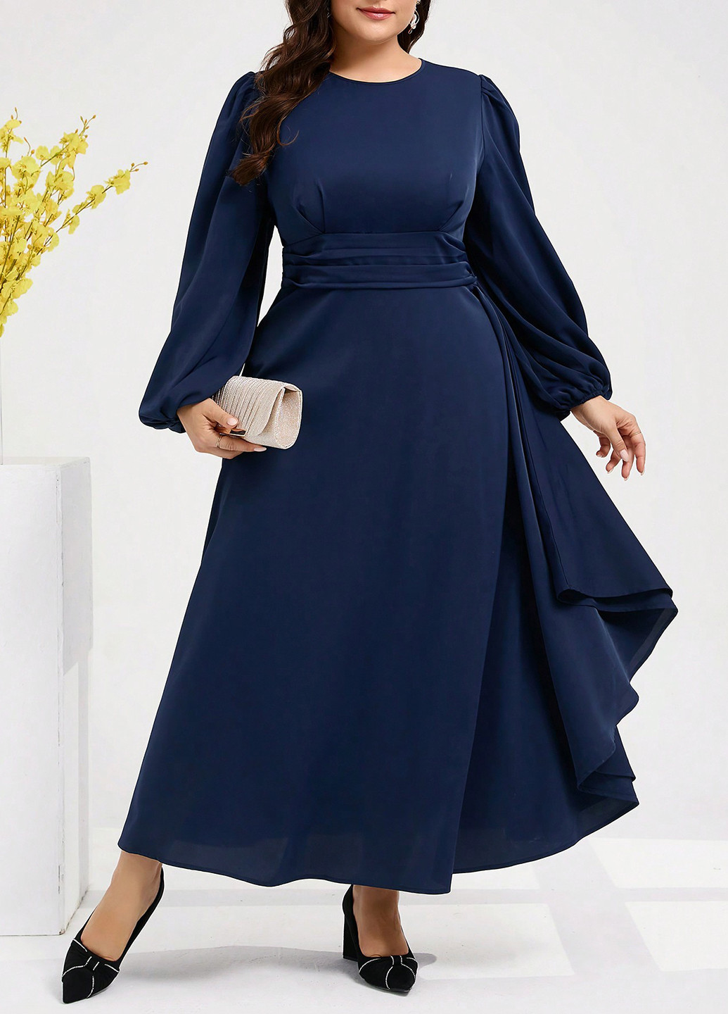 Темно-синее кэжуал платье в стиле ампир SHEIN однотонное