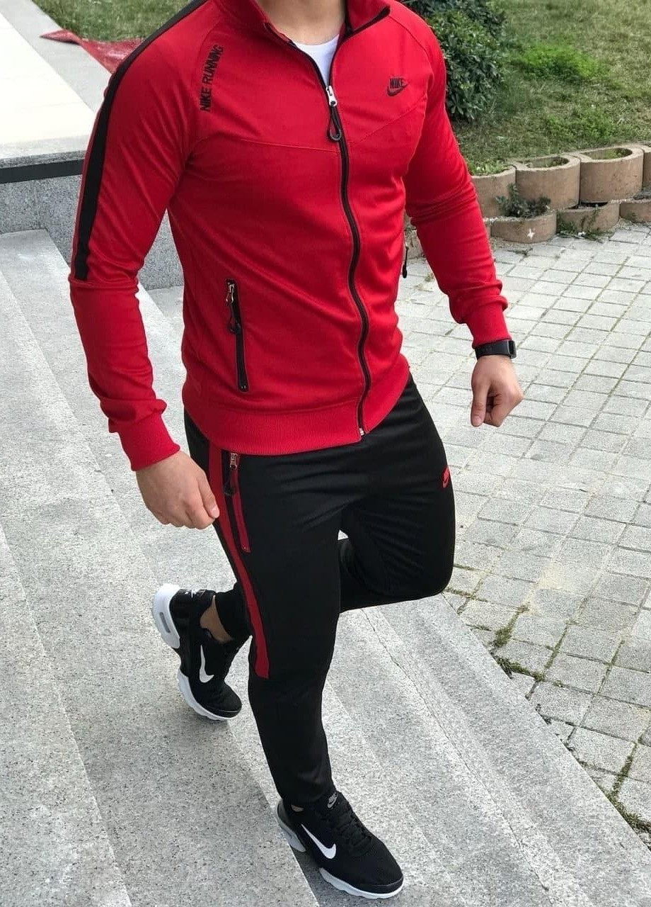 Красный демисезонный спортивный мужской костюм nike копия No Brand