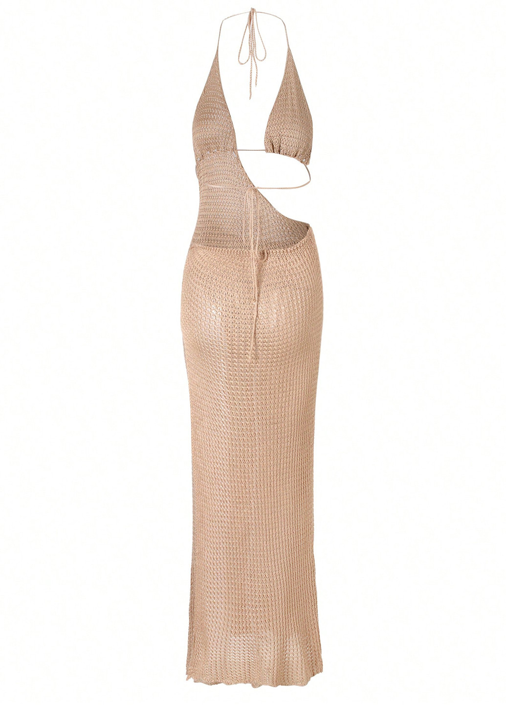 Бежевое пляжное платье с открытой спиной SHEIN однотонное
