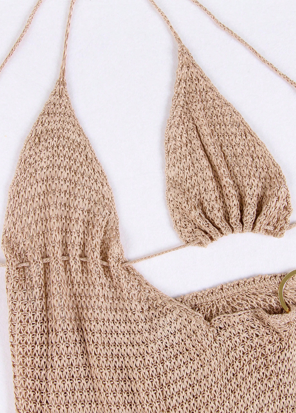 Бежевое пляжное платье с открытой спиной SHEIN однотонное