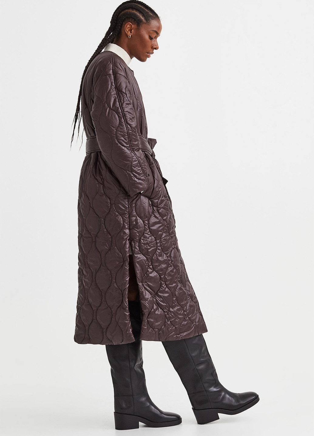 Темно-коричневая демисезонная куртка подовжена H&M