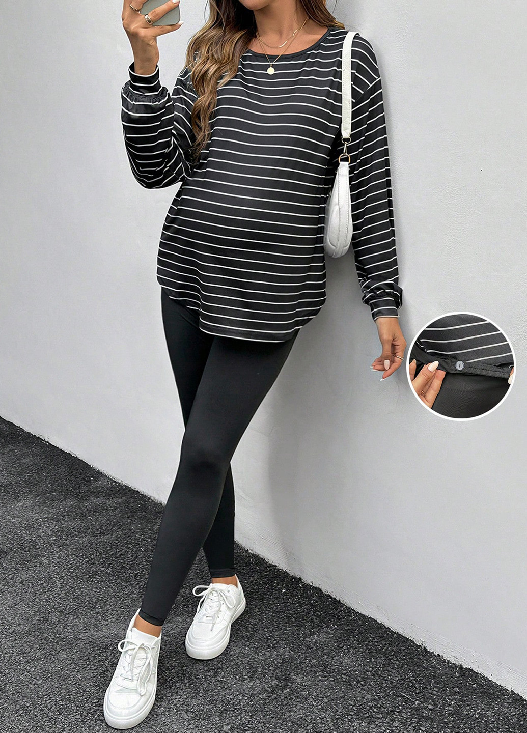 Черный демисезонный комплект для беременных (лонгслив, леггинсы) SHEIN