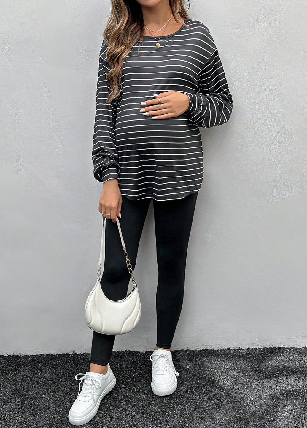 Черный демисезонный комплект для беременных (лонгслив, леггинсы) SHEIN