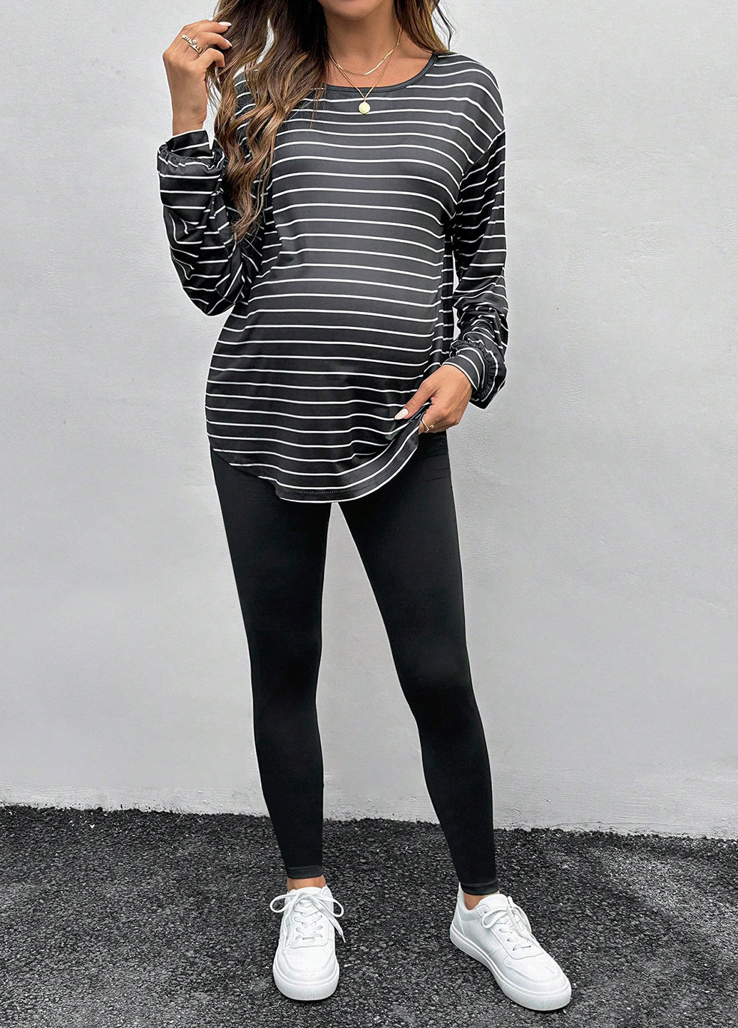 Черный демисезонный комплект для беременных (лонгслив, леггинсы) SHEIN