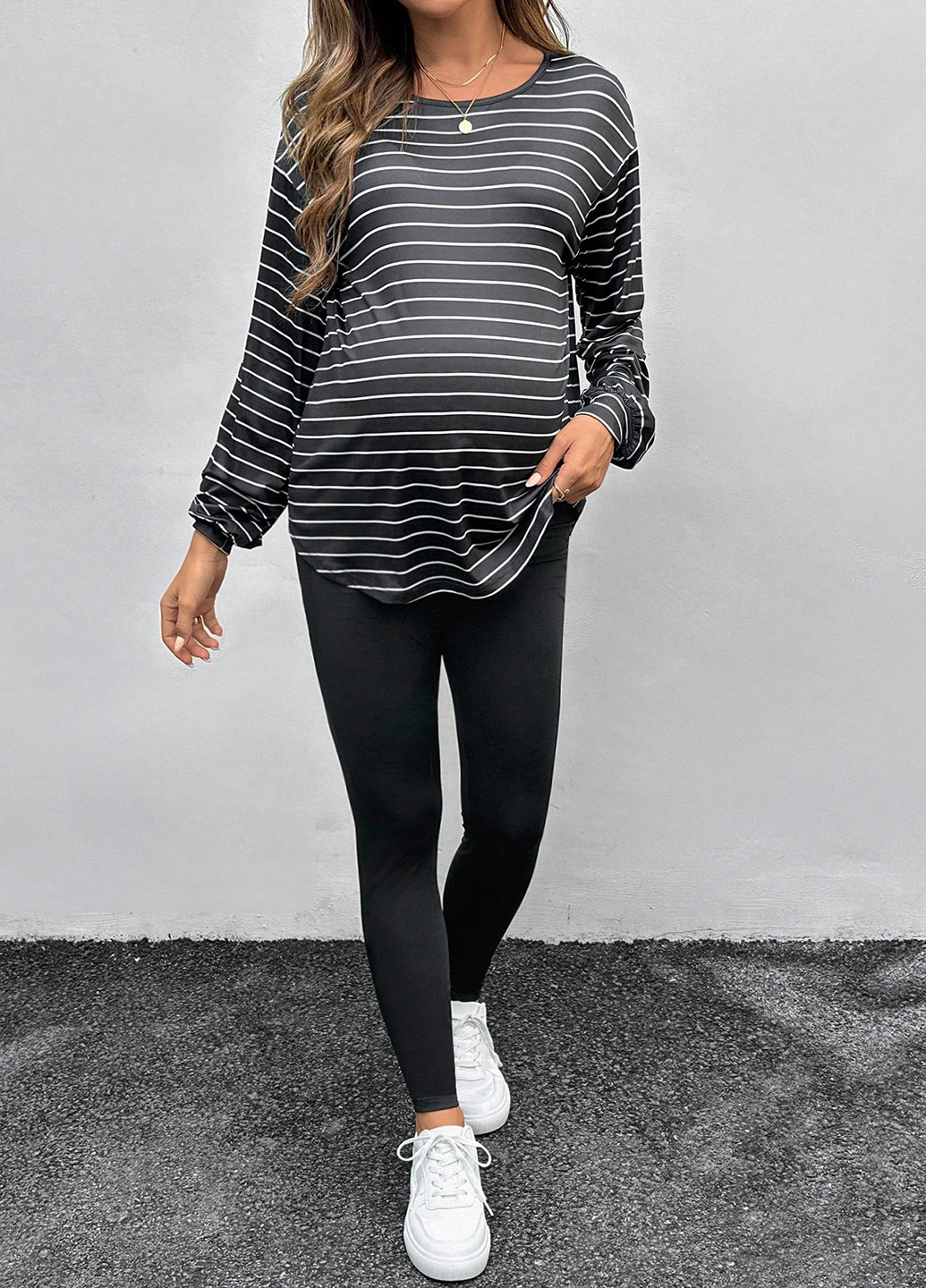 Черный демисезонный комплект для беременных (лонгслив, леггинсы) SHEIN