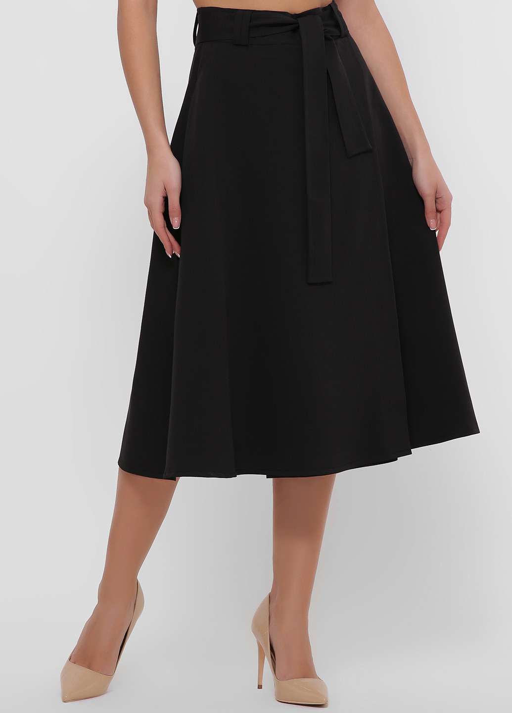 Черная кэжуал однотонная юбка Fashion Up клешированная, а-силуэта (трапеция)
