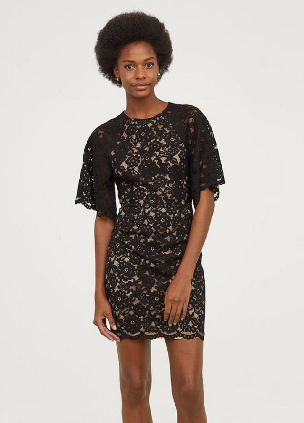 Чорна коктейльна коротка сукня з мережива H&M однотонна