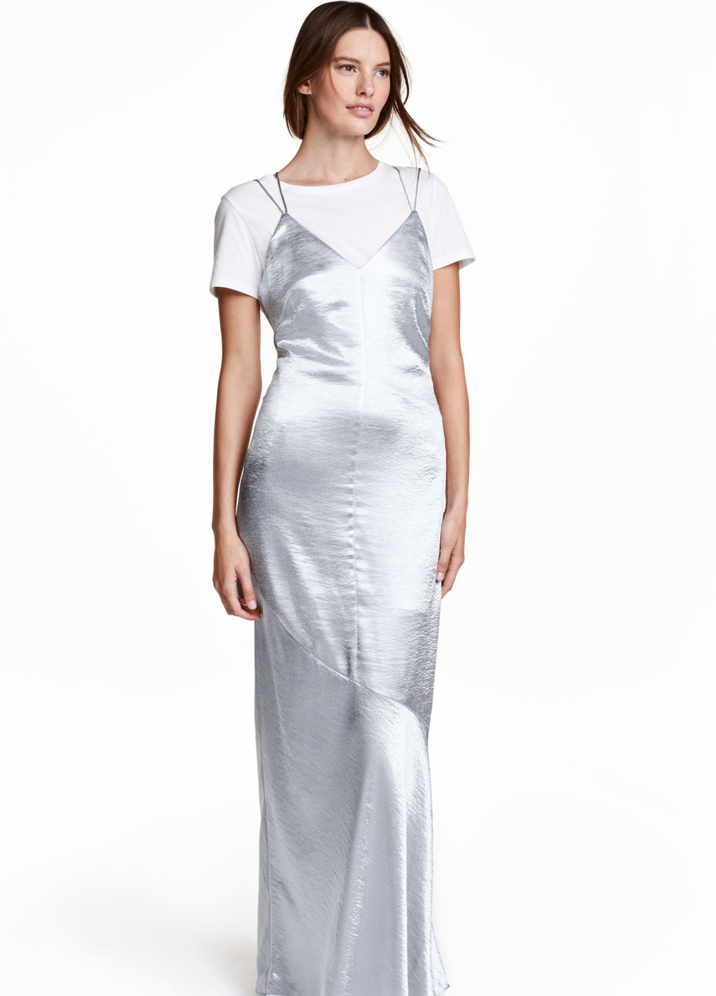 Серебряное кэжуал платье годе H&M однотонное