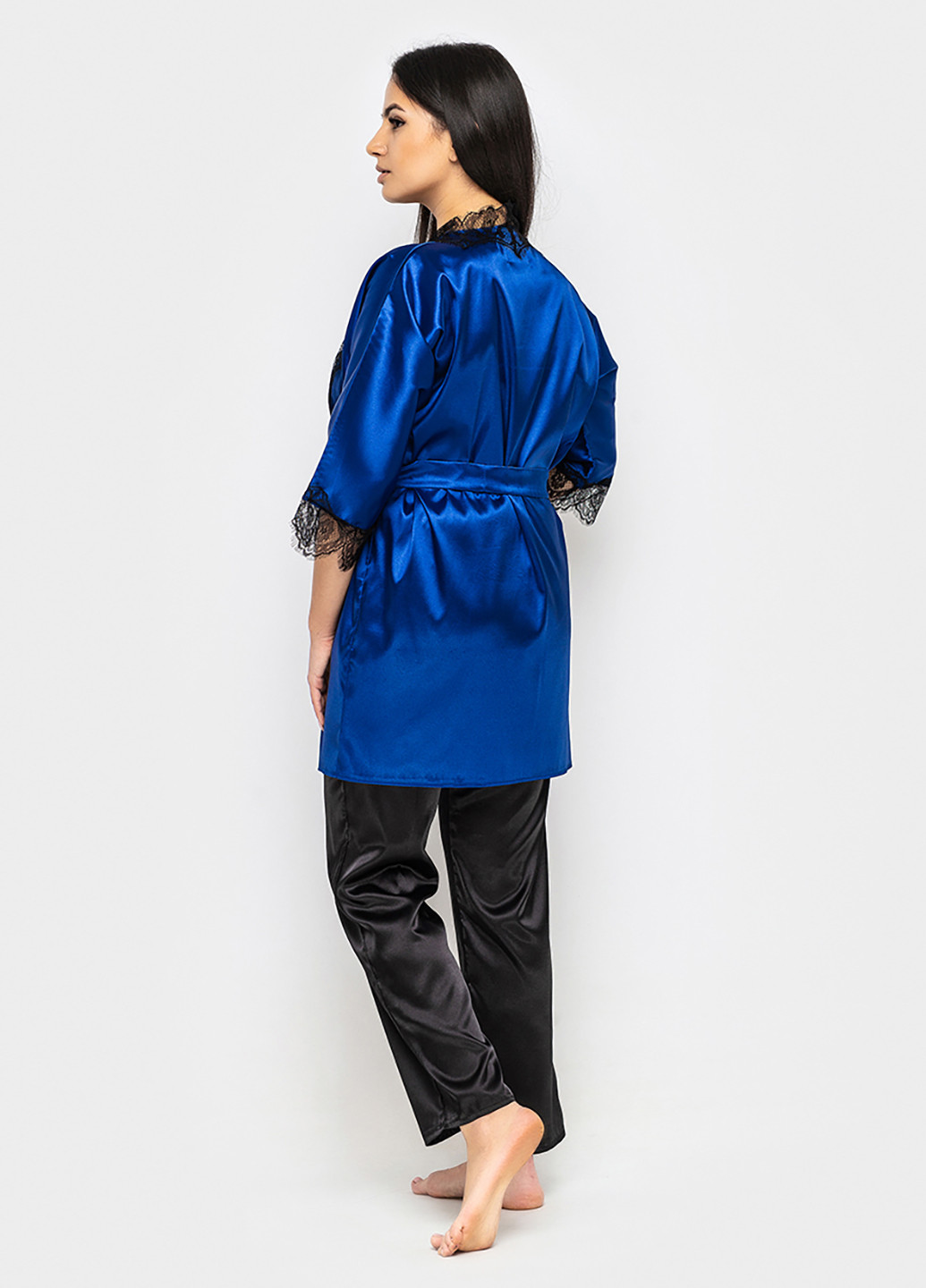 Синій демісезонний комплект (халат, топ, брюки) Ghazel