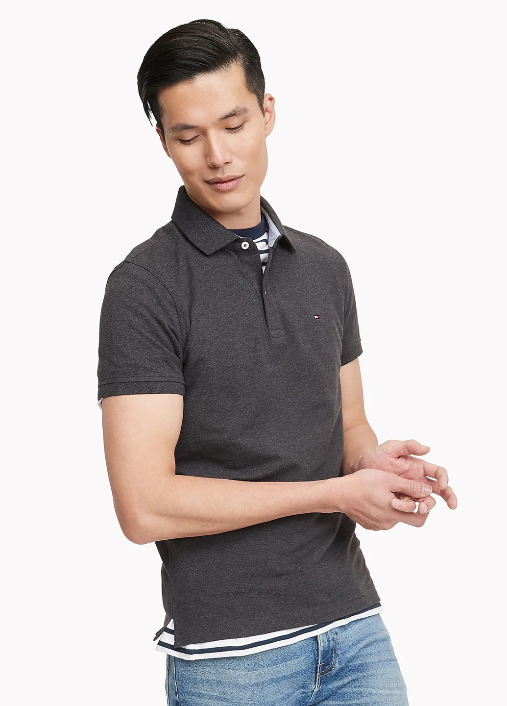 Темно-серая футболка-поло для мужчин Tommy Hilfiger меланжевая