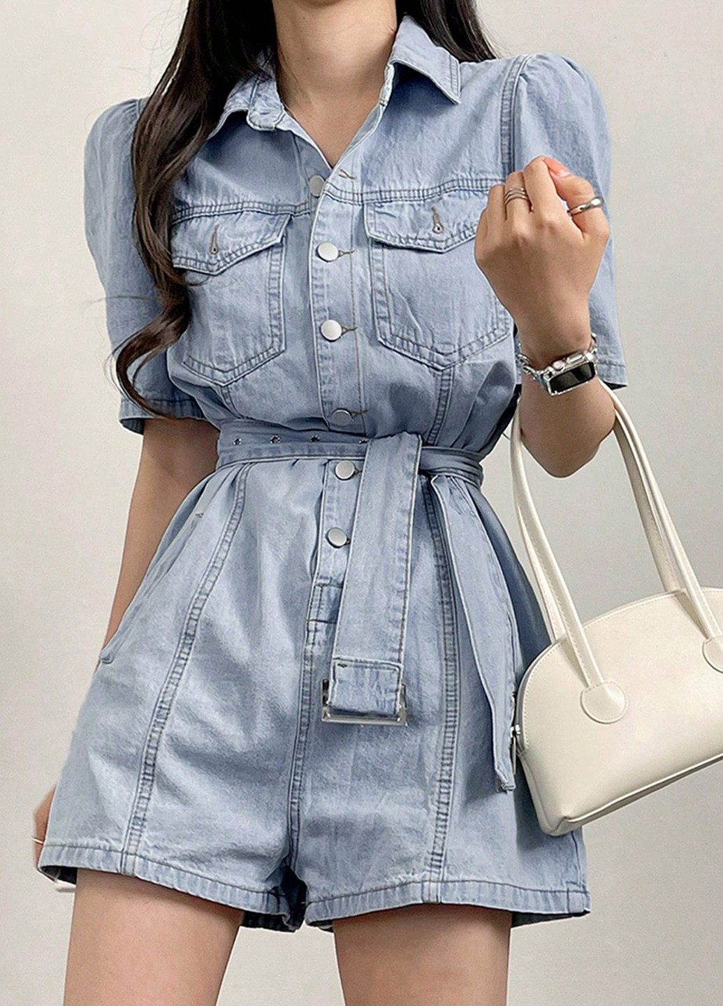 Комбінезон SHEIN комбінезон-шорти варенка світло-блакитний джинсовий, кежуал бавовна, джинс