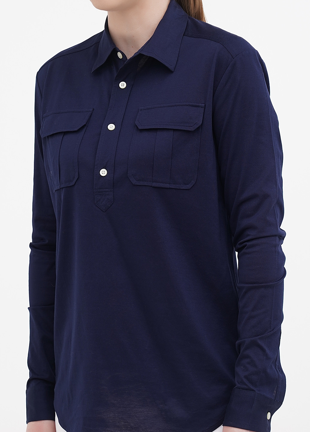 Темно-синяя женская футболка-поло Ralph Lauren однотонная