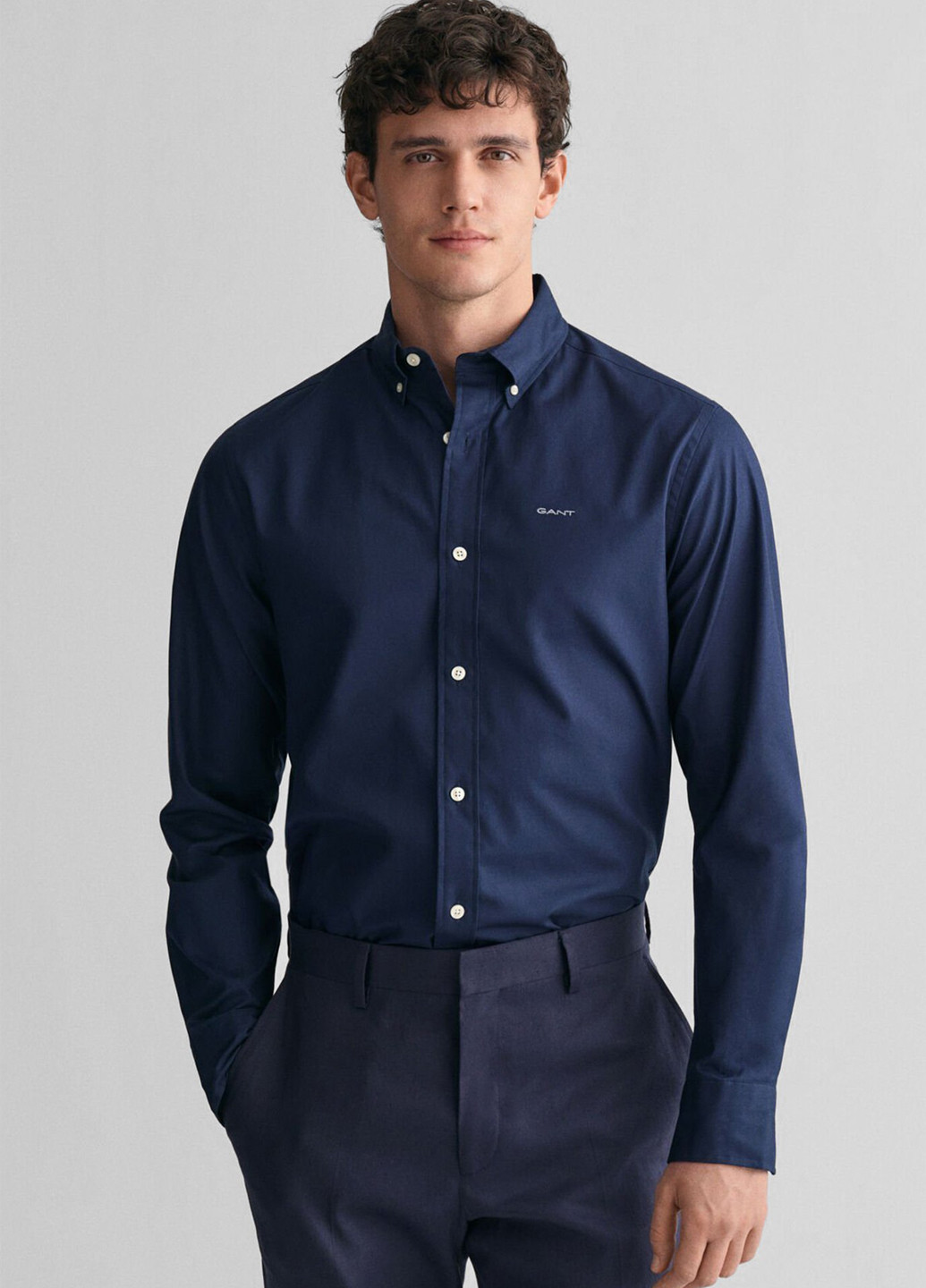 Синяя классическая, кэжуал рубашка однотонная Gant