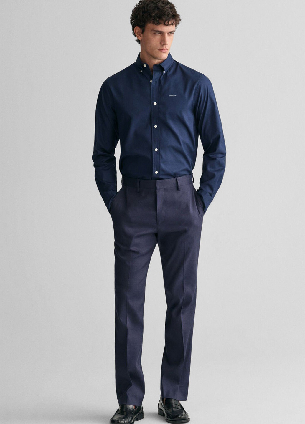 Синяя классическая, кэжуал рубашка однотонная Gant