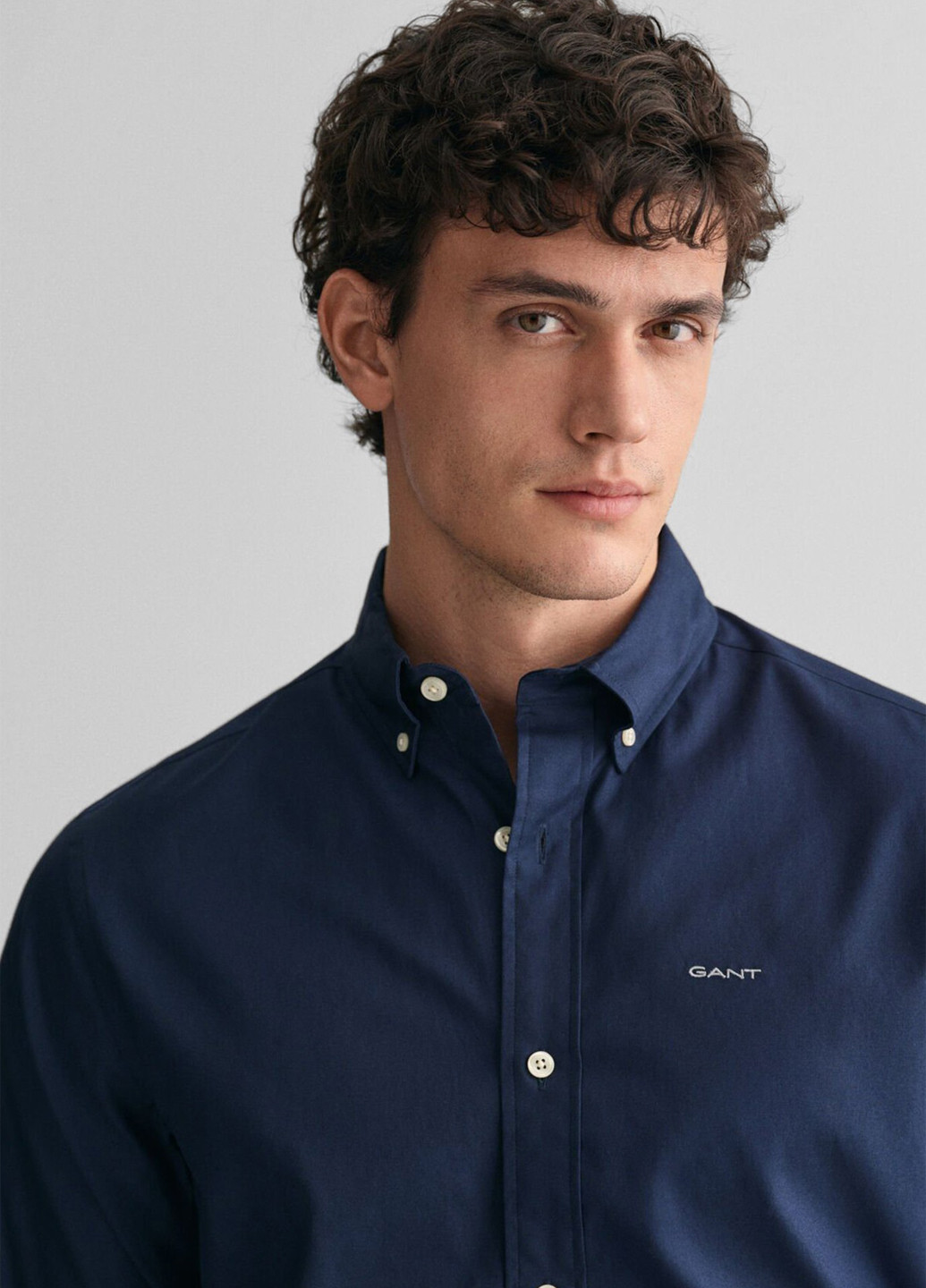 Синяя классическая, кэжуал рубашка однотонная Gant