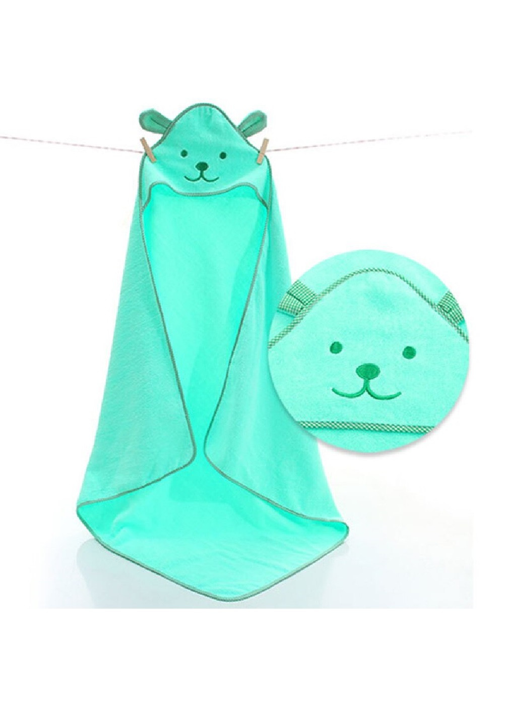 Unbranded полотенце с капюшоном детское банное плед уголок конверт для купания 90х90 см (473204-prob) зелёное зеленый производство -