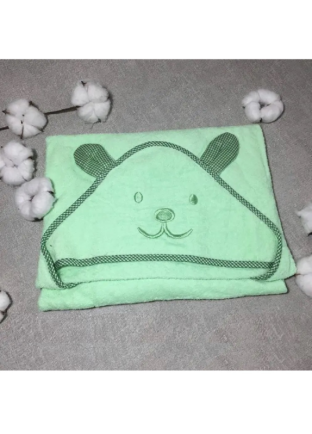 Рушник з капюшоном дитячий банний плед куточок конверт для купання 90х90 см (473204-Prob) Зелений Unbranded зелений