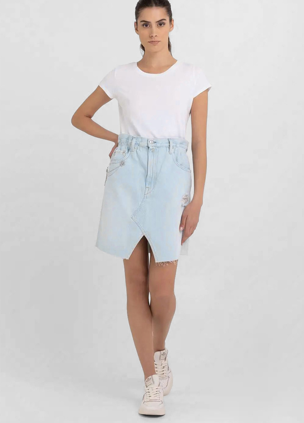 Голубая джинсовая однотонная юбка Replay