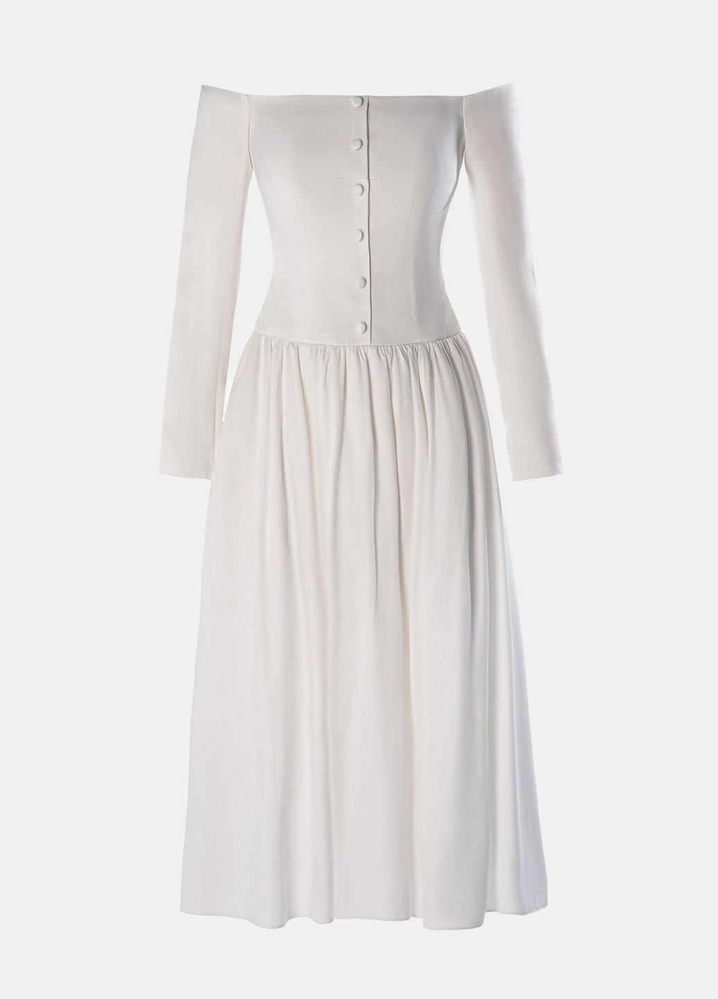 Молочное праздничный платье с открытыми плечами Gepur однотонное