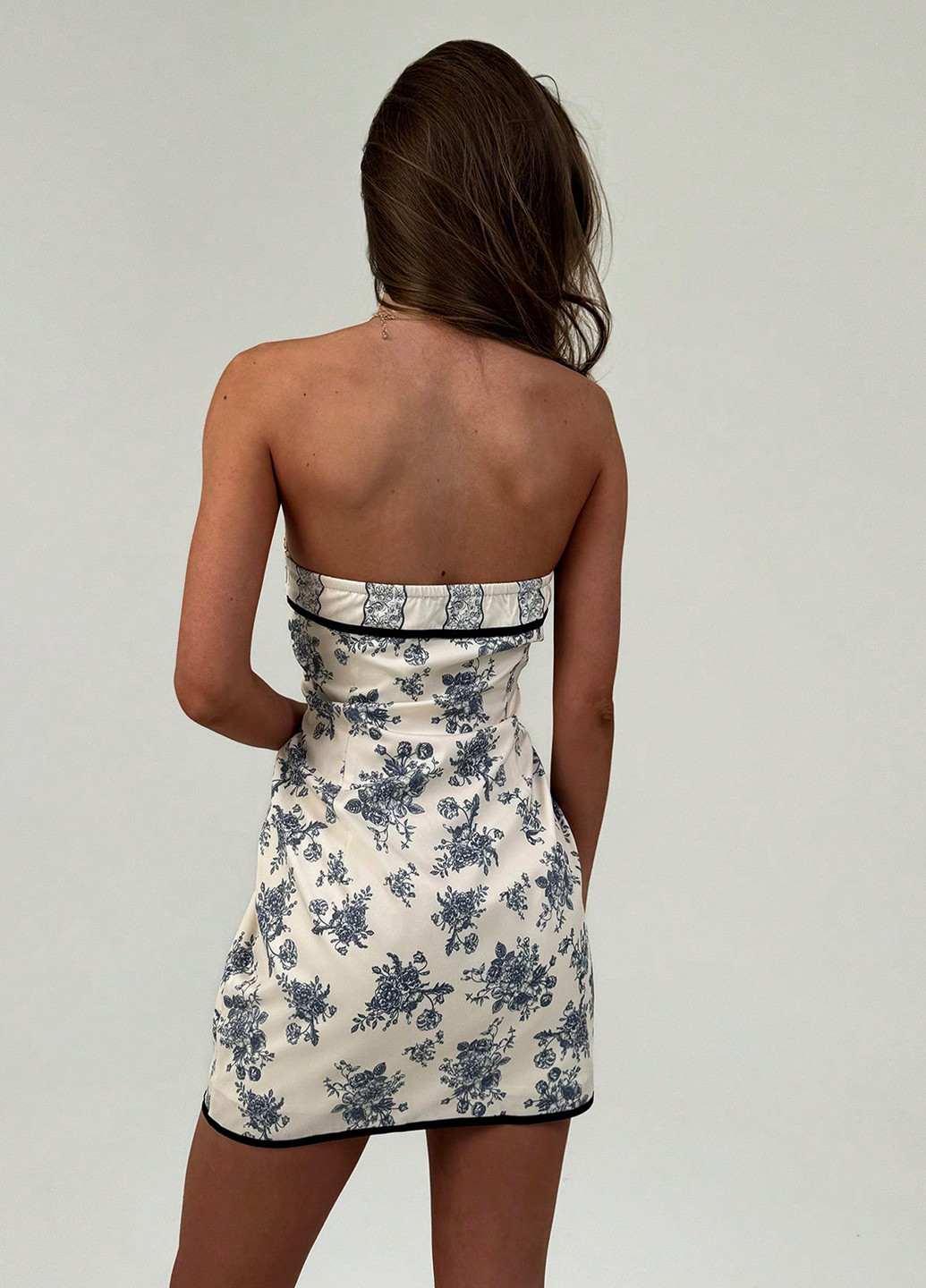 Комбинированное коктейльное, вечернее платье бандо SHEIN с цветочным принтом