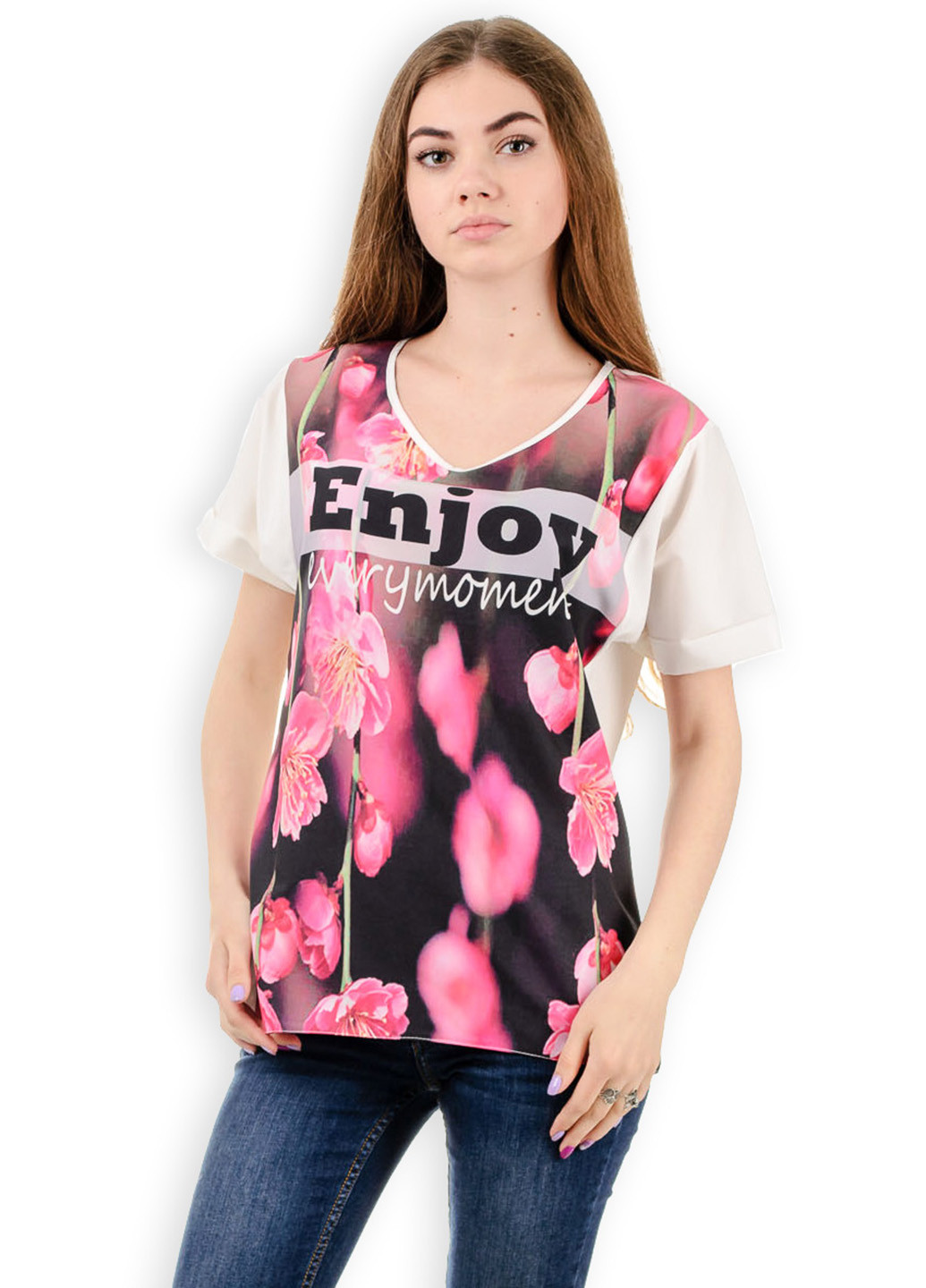 Розово-лиловая летняя футболка Loran