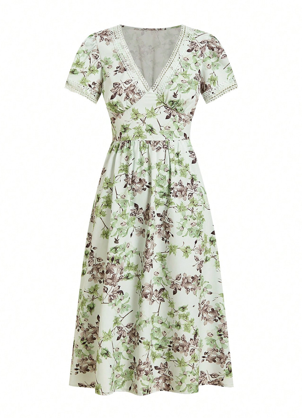 Светло-зеленое кэжуал платье а-силуэт SHEIN с цветочным принтом