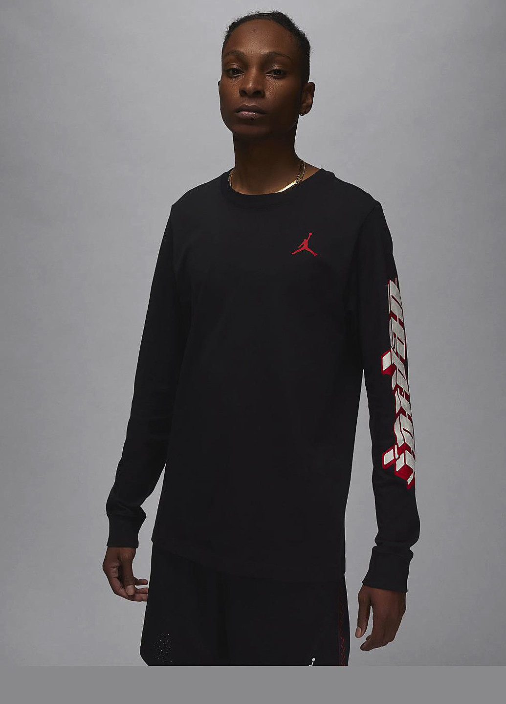 Лрнгслів FN5976-010 Jordan Men's Long-Sleeve логотип чорний кежуали бавовна, трикотаж