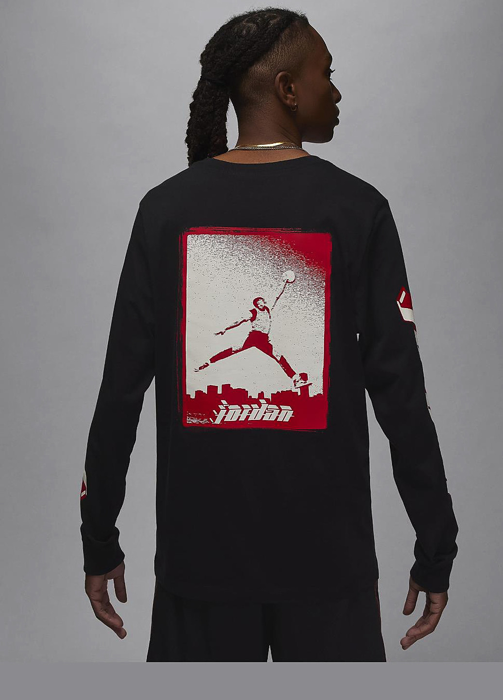 Лрнгслів FN5976-010 Jordan Men's Long-Sleeve логотип чорний кежуали бавовна, трикотаж