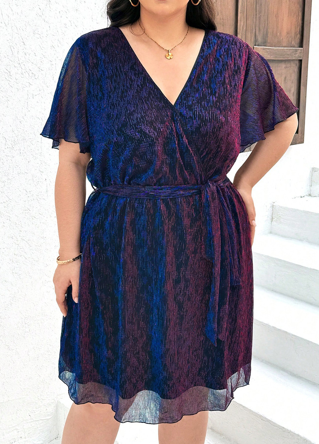 Темно-синее кэжуал платье на запах SHEIN однотонное