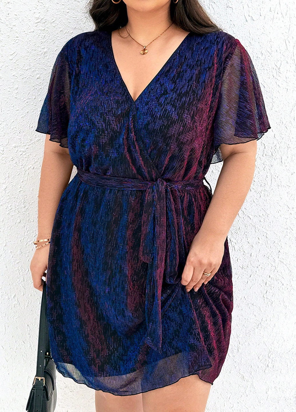 Темно-синее кэжуал платье на запах SHEIN однотонное