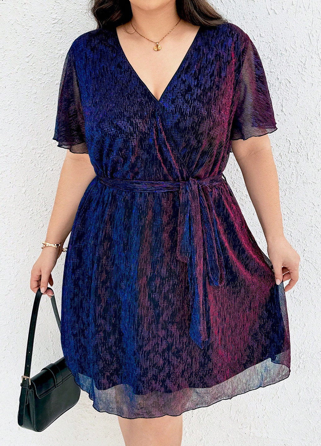 Темно-синее кэжуал платье на запах SHEIN однотонное