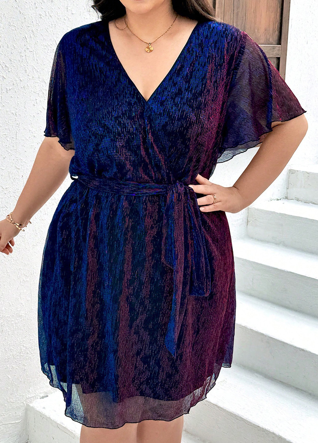 Темно-синее кэжуал платье на запах SHEIN однотонное