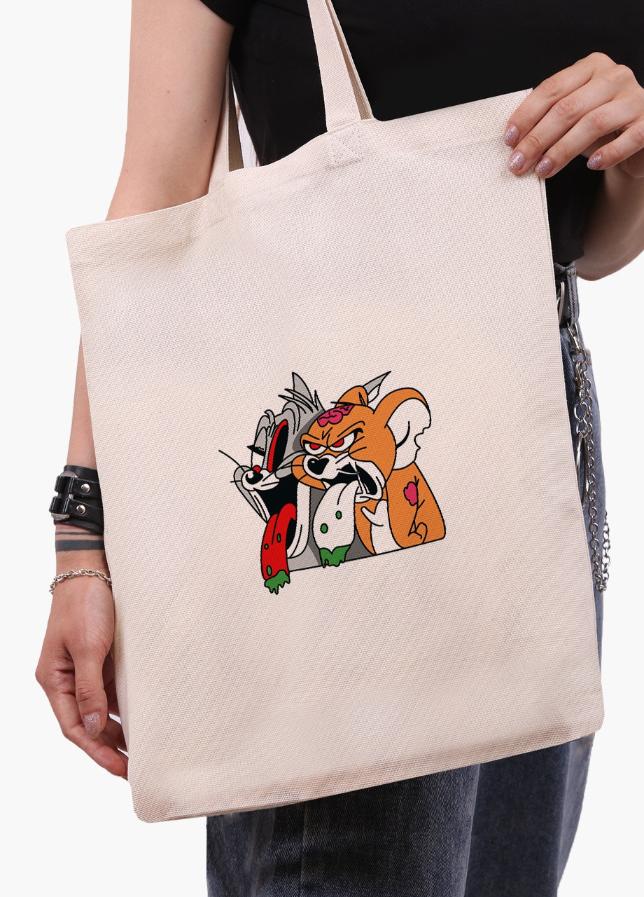 Еко сумка шоппер біла Том і Джеррі (Tom I Jerry) (9227-2089-WT) Еко сумка шоппер біла 41*35 см MobiPrint (215977386)