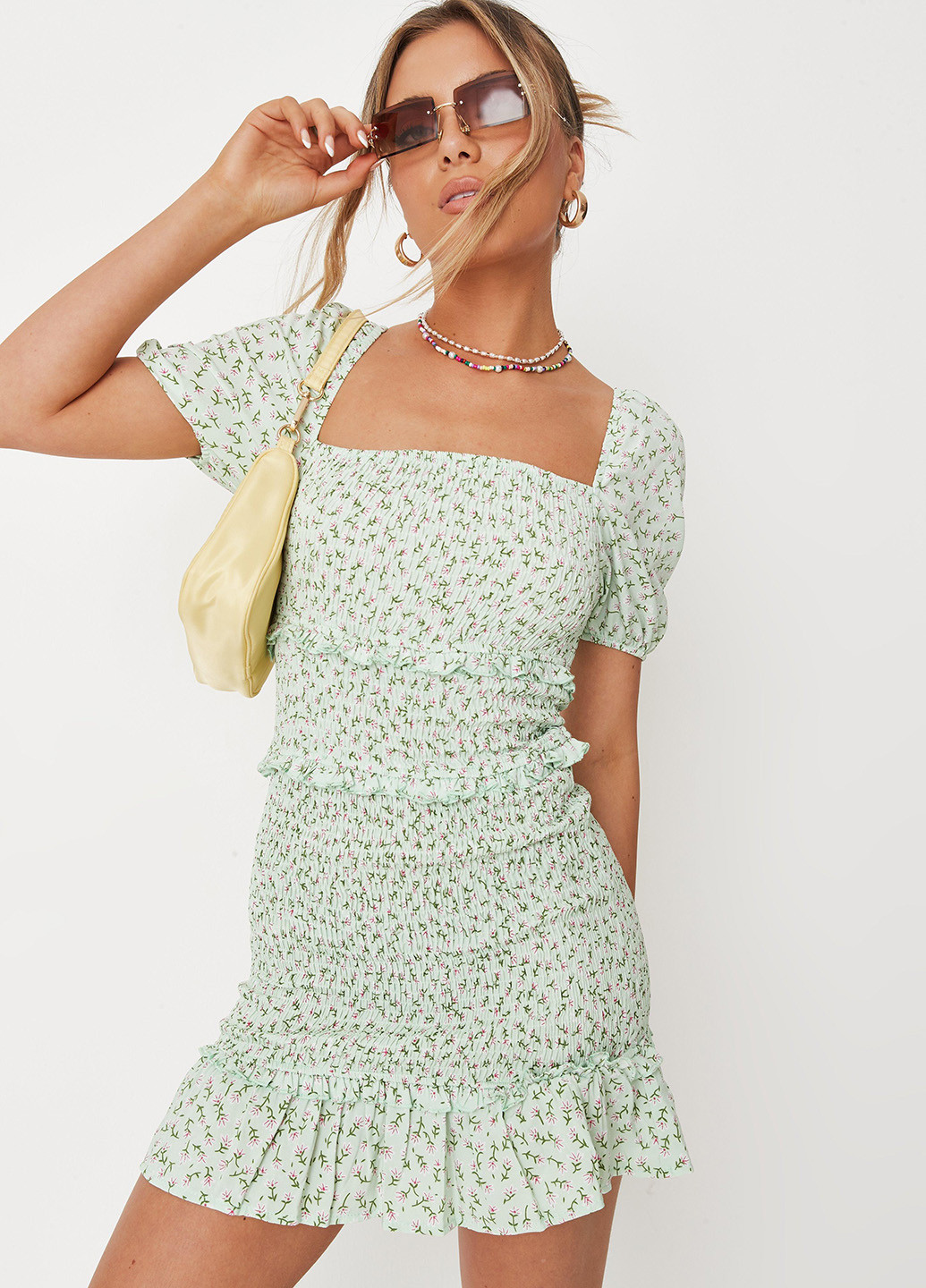 Зеленое кэжуал платье Missguided с цветочным принтом