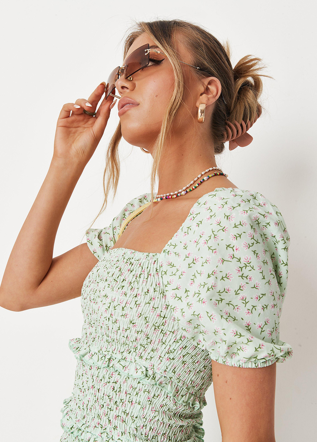 Зеленое кэжуал платье Missguided с цветочным принтом