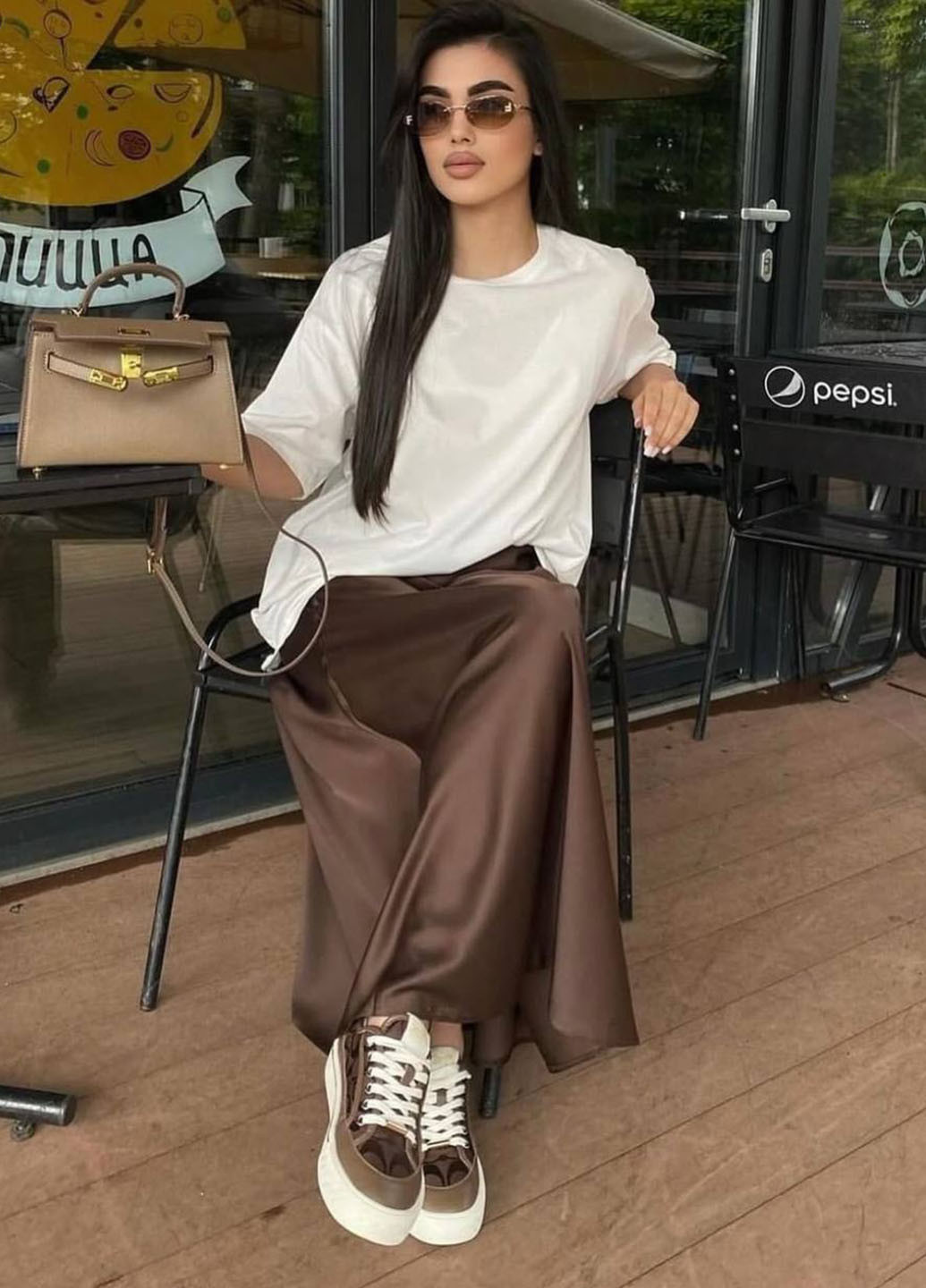 Коричневая кэжуал однотонная юбка No Brand а-силуэта (трапеция)