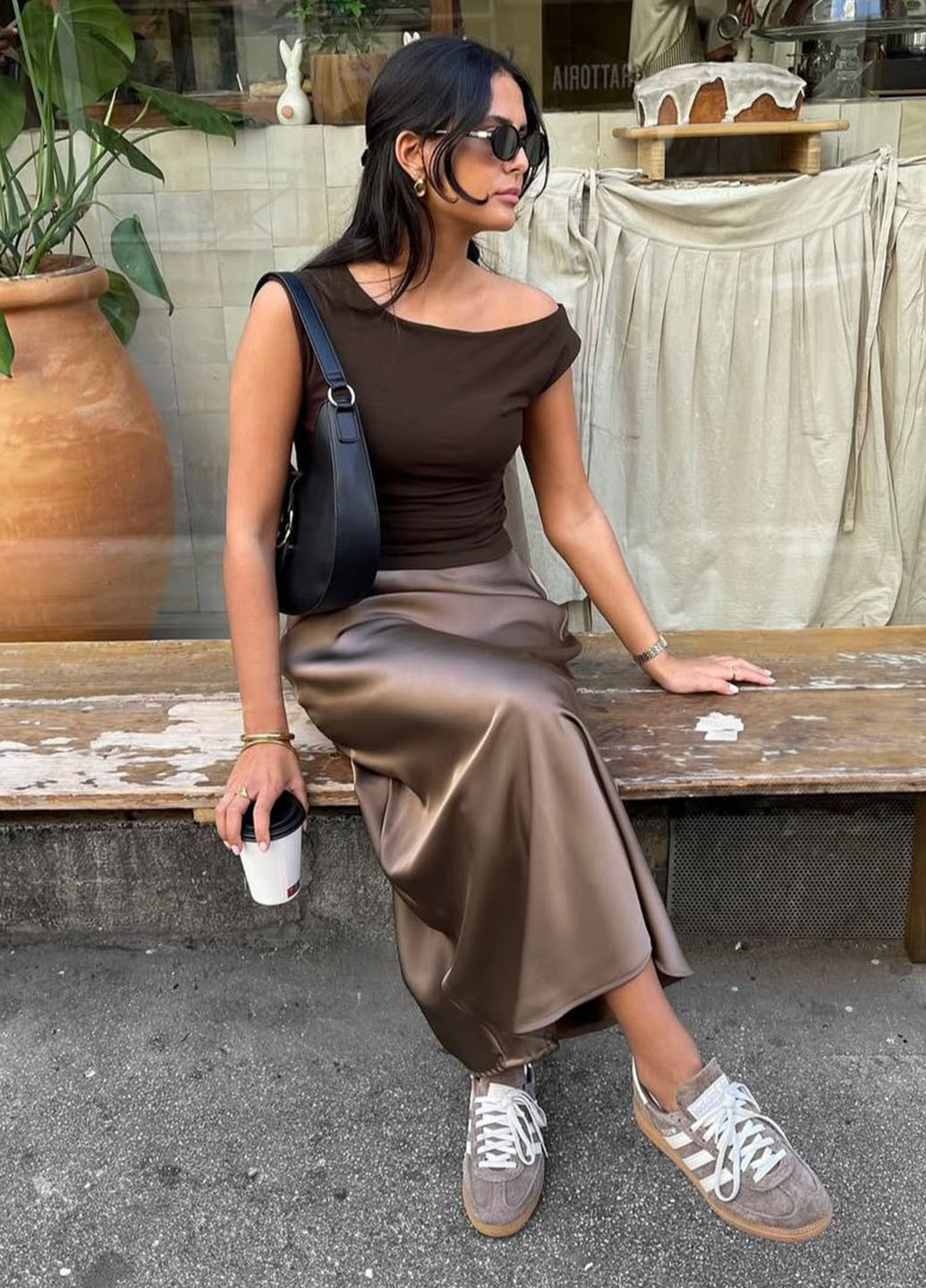 Коричневая кэжуал однотонная юбка No Brand а-силуэта (трапеция)