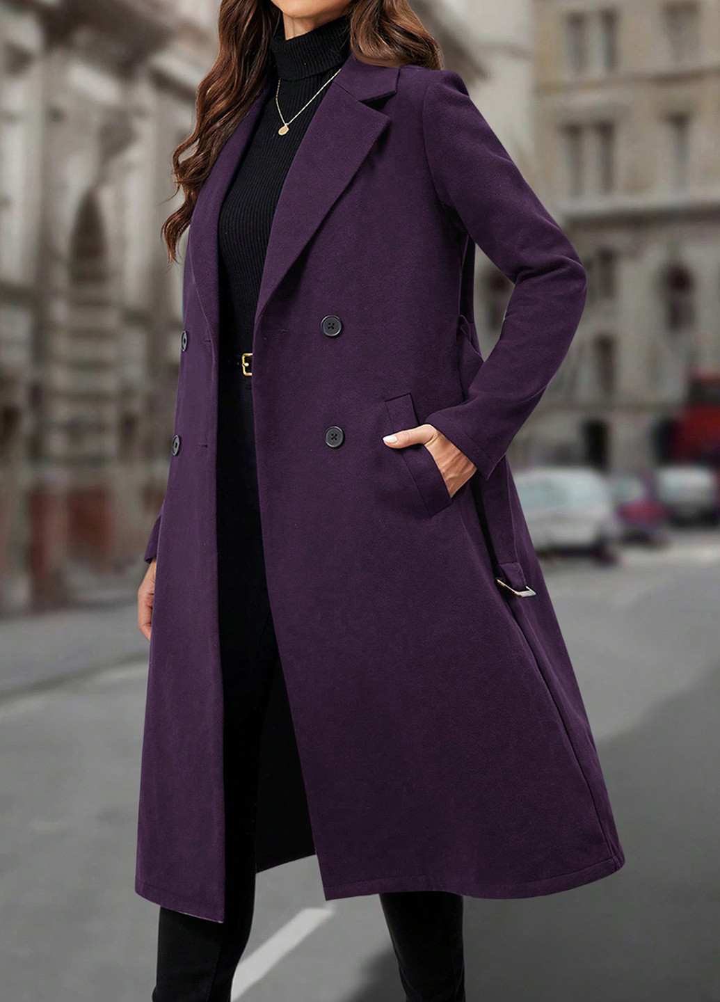 Темно-фіолетове демісезонне Пальто двобортне SHEIN
