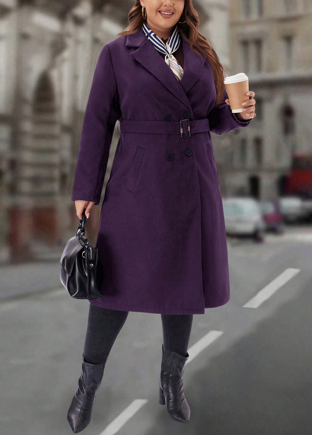 Темно-фіолетове демісезонне Пальто двобортне SHEIN