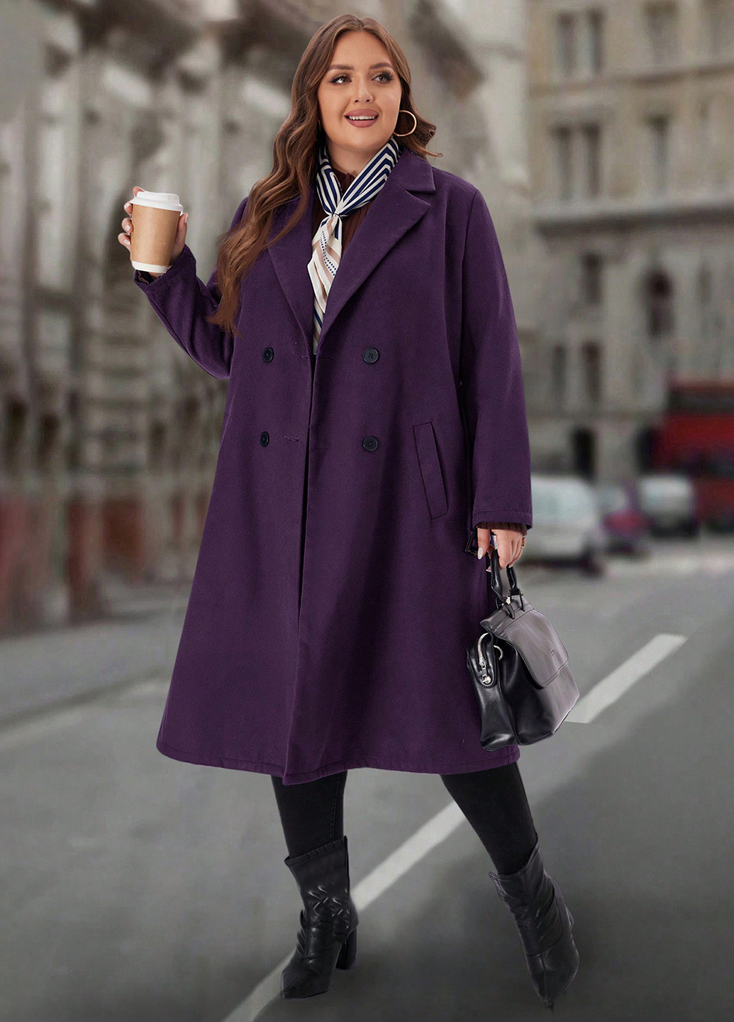 Темно-фіолетове демісезонне Пальто двобортне SHEIN