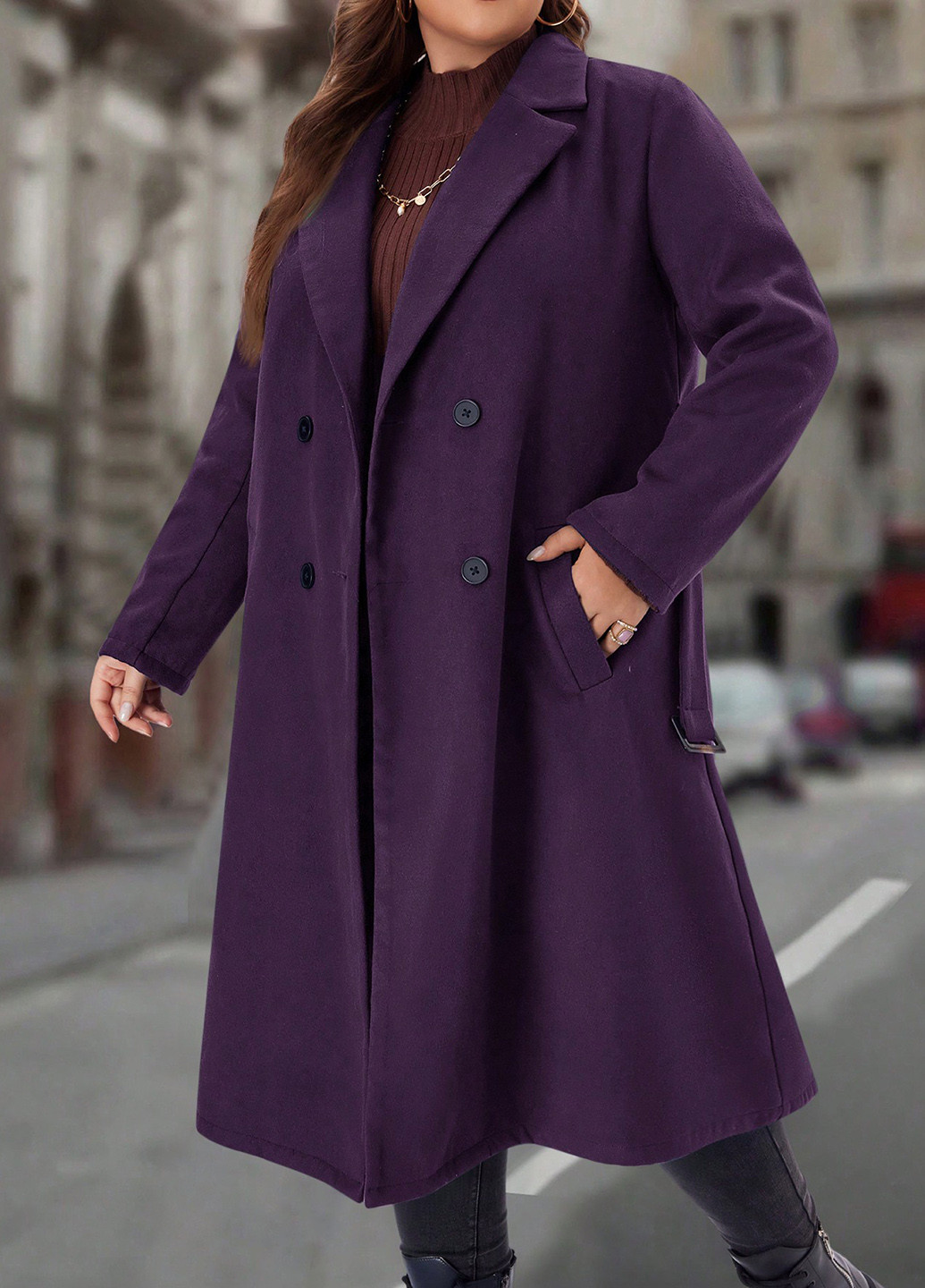 Темно-фіолетове демісезонне Пальто двобортне SHEIN