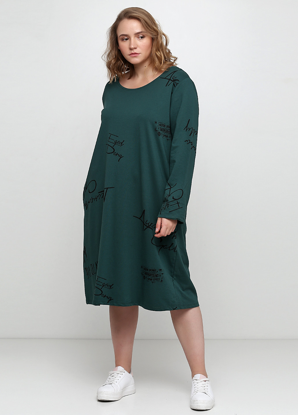 Темно-зеленое кэжуал платье оверсайз Moda in Italy с надписью