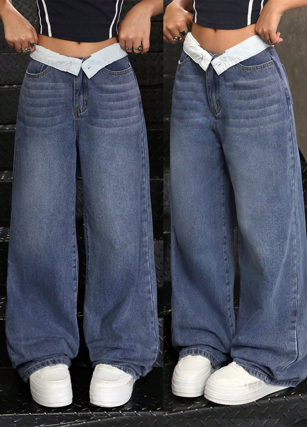 Синие демисезонные клеш джинсы SHEIN