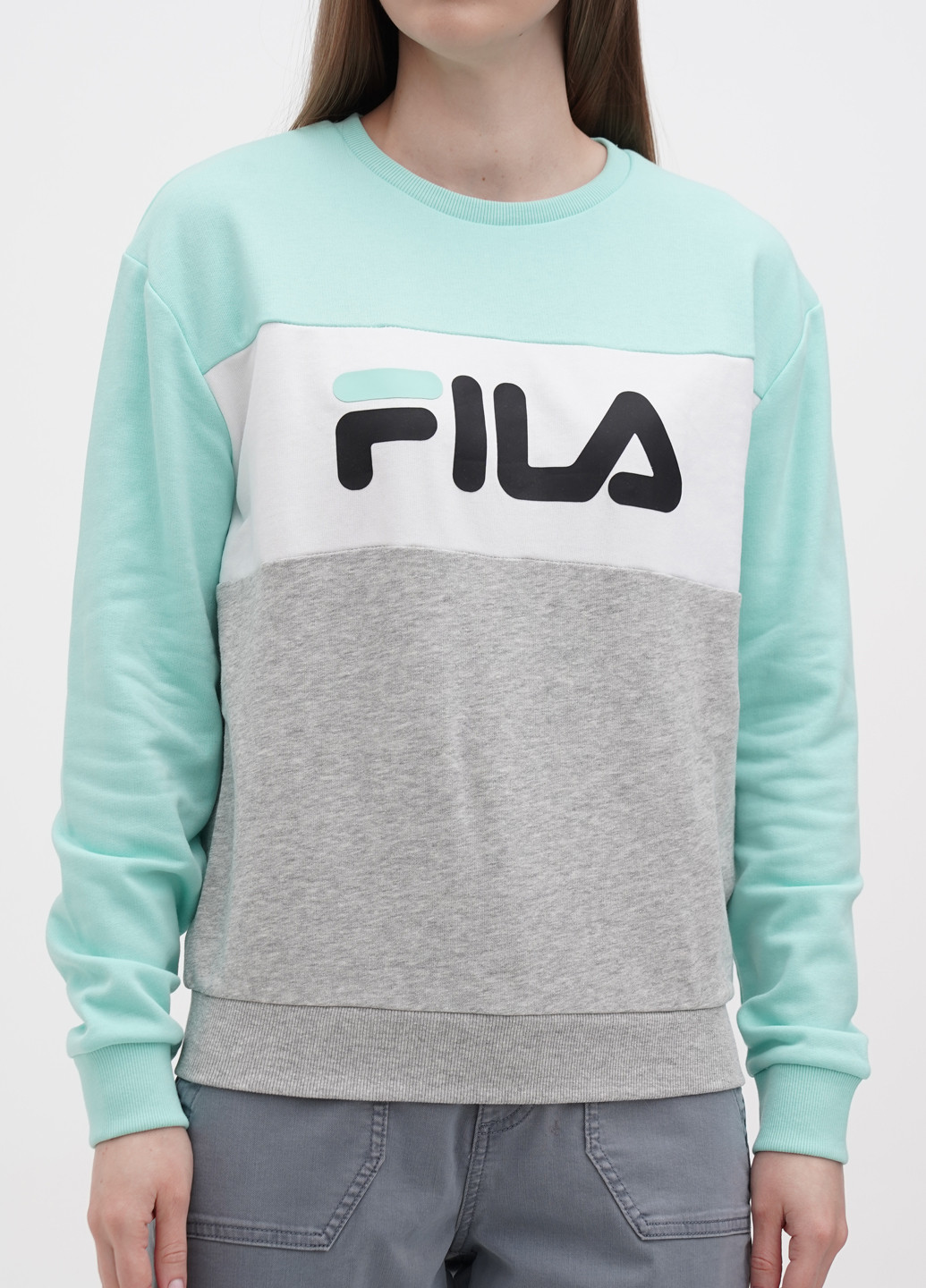 Свитшот Fila - Прямой крой логотип комбинированный кэжуал, спортивный хлопок - (272602843)